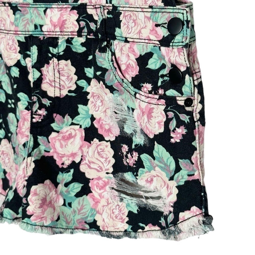 Forever 21 Rose Floral Print Distressed Premium Denim Overalls Size 27 - Picture 3 of 9